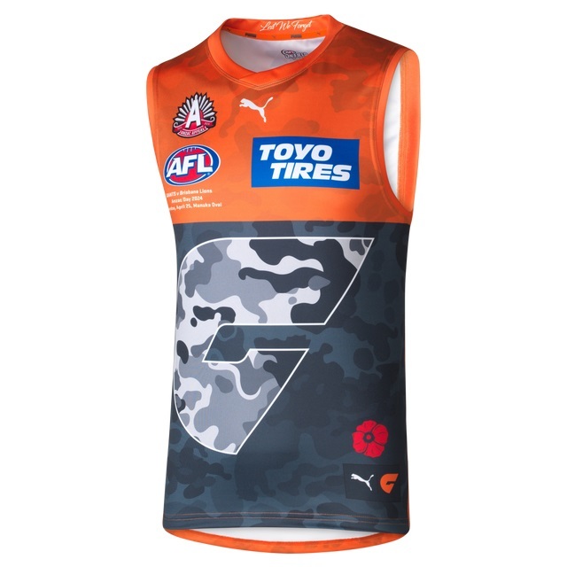 GWS Giants 2024 PUMA AFL Mens ANZAC Guernsey Grey/ Orange