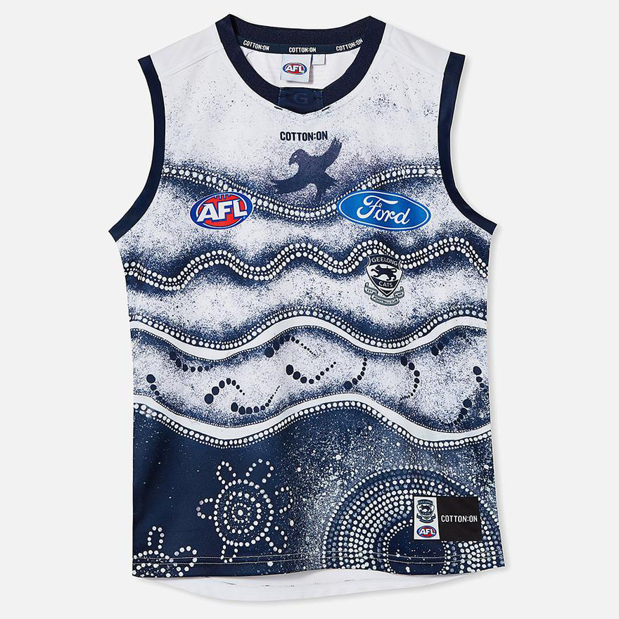Geelong Cats COTTON ON AFL Youth Indigenous Guernsey Navy/White