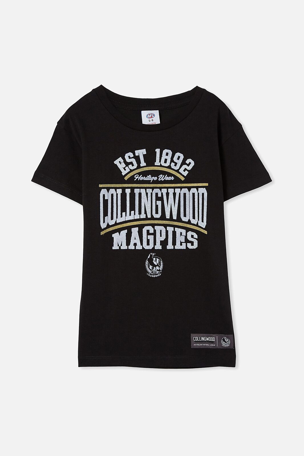 Collingwood Magpies AFL COTTON ON Youth Distressed Flocked Tee Cotton ON