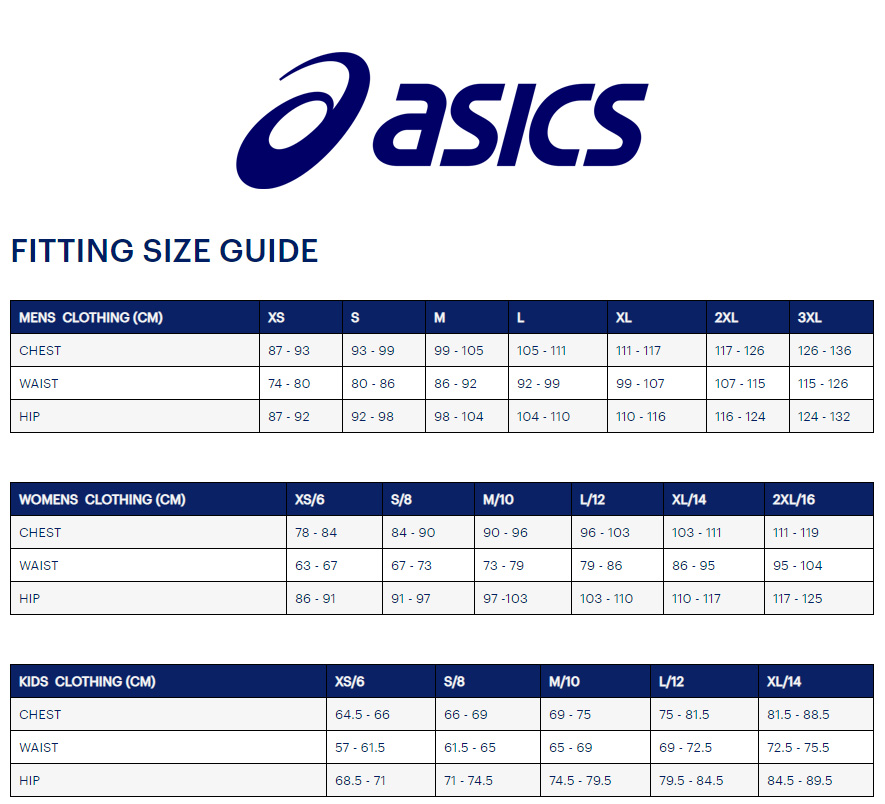 Running Wear Size Chart