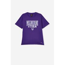 Melbourne Storm NRL COTTON ON Womens Distressed Flock Tee | Purple
