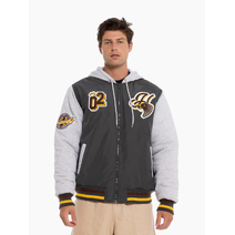 Hawthorn Hawks AFL Mens Patchworks Bomber Jacket | WASHED BLACK