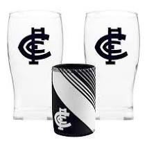 Carlton Blues AFL S/2 Pint Glasses & Can Cooler