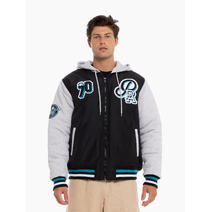 Port Adelaide Power AFL Mens Patchworks Bomber Jacket | BLACK